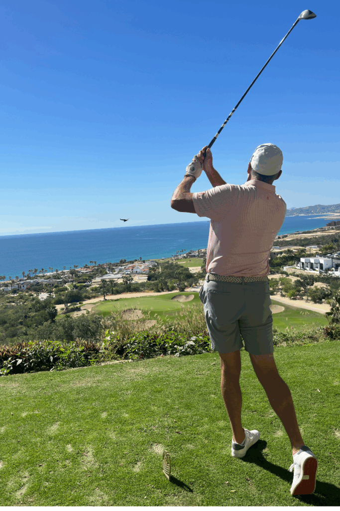 Stephanie Harris' husband golfing in Puerto Los Cabo golf course in cabo