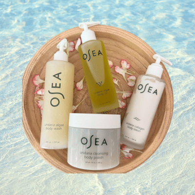 4 Osea skincare products in a bowl.